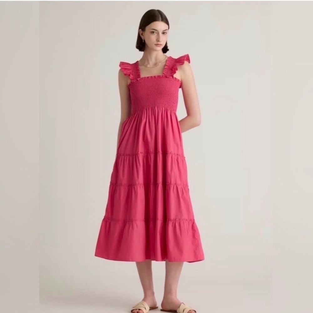 Quince Hot Pink Tiered Midi Dress